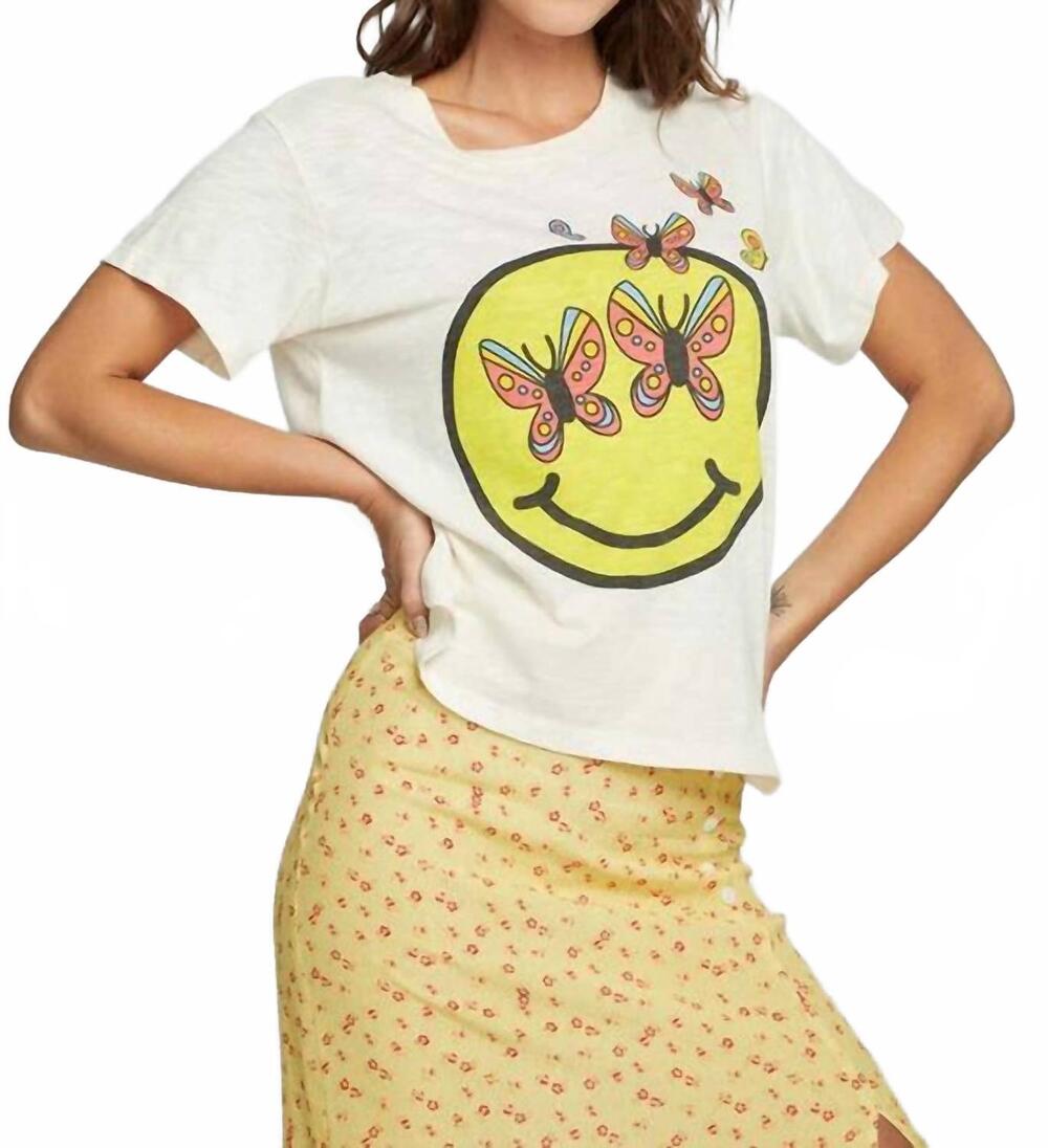 NEW CHASER smiley butterflies tee in white